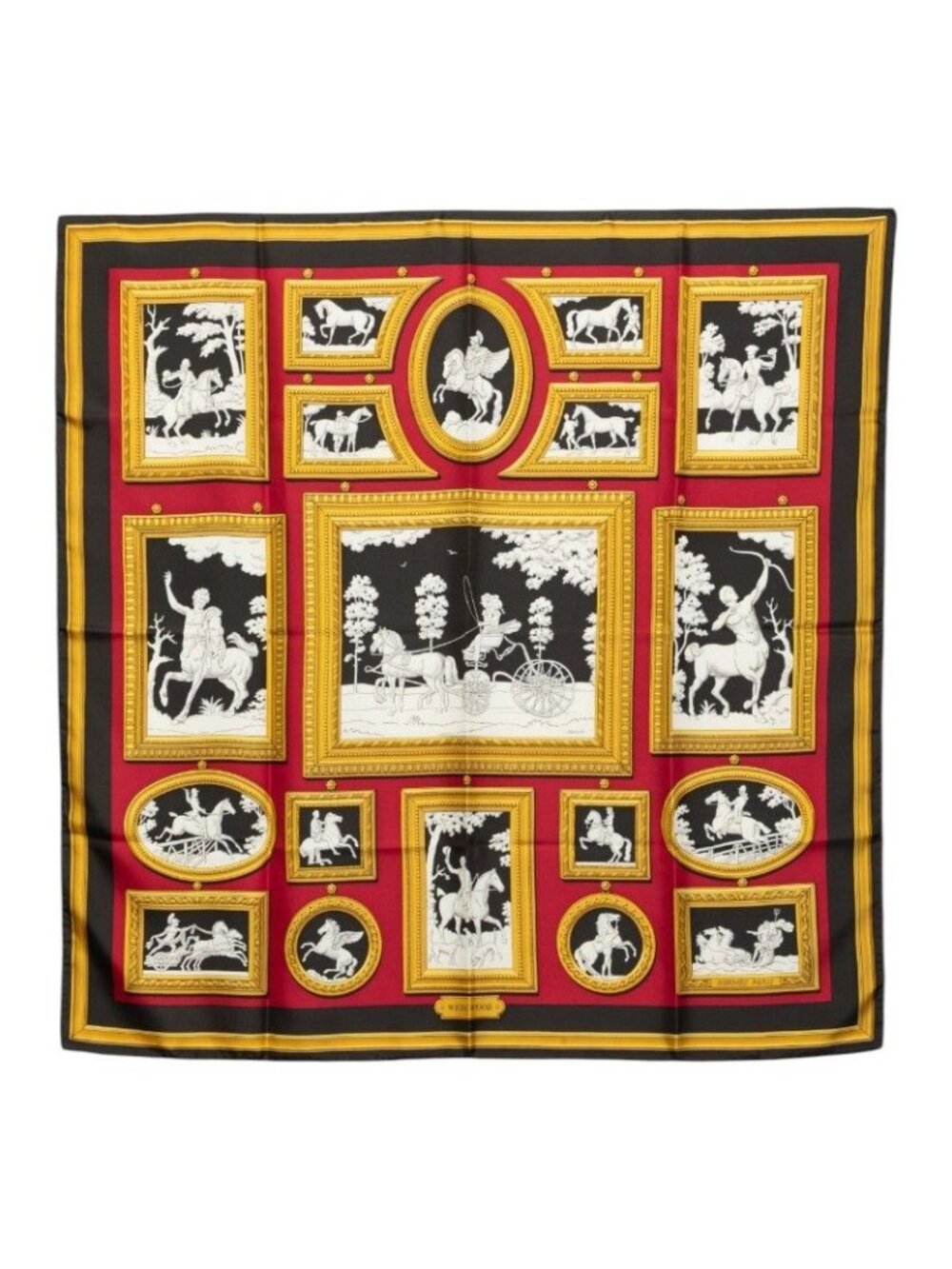 Hermes Carre 90 Wedgwood Scarf Black Multicolor Silk